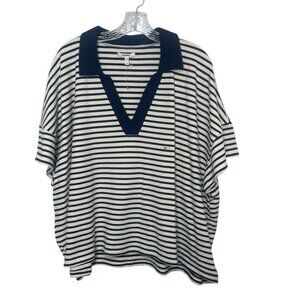 Maurices Striped Vneck Cropped Top Womens 3X Blue White Striped New